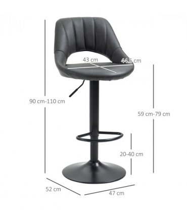 Barstools Set of 2 Adjustable Swivel Height PU Leather Counter Chairs Footrest