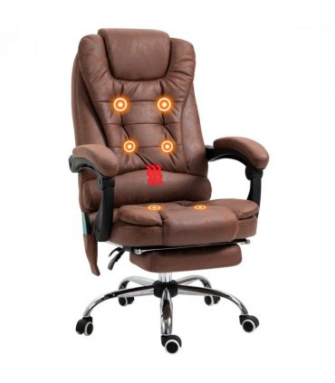 Vintage High Back Heated Massage Office Chair w/ 6 Vibration Points, Brown
