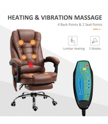 Vintage High Back Heated Massage Office Chair w/ 6 Vibration Points, Brown