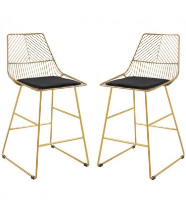 Modern Counter Height Bar Stools Set of 2 pcs Wire Metal Barstools for Kitchen