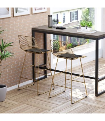 Modern Counter Height Bar Stools Set of 2 pcs Wire Metal Barstools for Kitchen