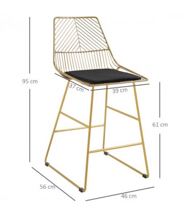 Modern Counter Height Bar Stools Set of 2 pcs Wire Metal Barstools for Kitchen