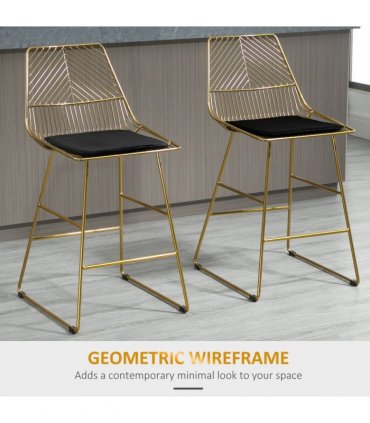 Modern Counter Height Bar Stools Set of 2 pcs Wire Metal Barstools for Kitchen