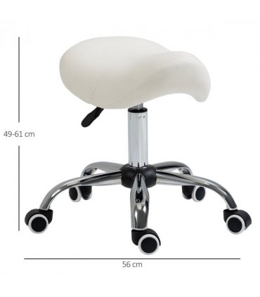 Saddle Stool Hydraulic Rolling Faux Leather Height Adjust Mobility Chair Cream