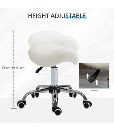 Saddle Stool Hydraulic Rolling Faux Leather Height Adjust Mobility Chair Cream
