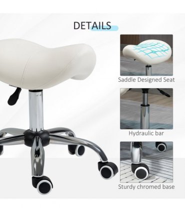 Saddle Stool Hydraulic Rolling Faux Leather Height Adjust Mobility Chair Cream