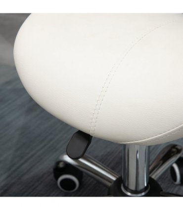 Saddle Stool Hydraulic Rolling Faux Leather Height Adjust Mobility Chair Cream