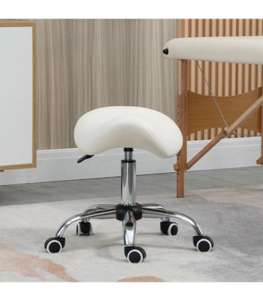 Saddle Stool Hydraulic Rolling Faux Leather Height Adjust Mobility Chair Cream