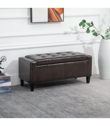 Deluxe PU Leather Storage Ottoman Bench Footrest Stool Large Storage Space
