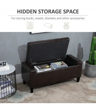 Deluxe PU Leather Storage Ottoman Bench Footrest Stool Large Storage Space