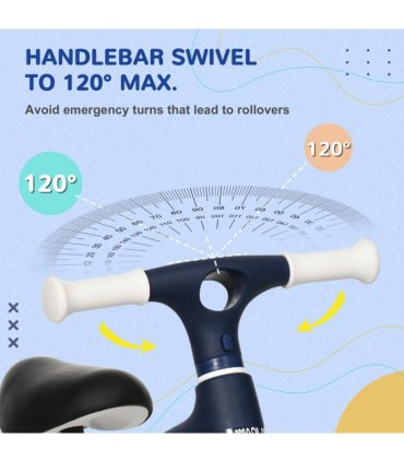 Baby Balance Bike Blue 31-35cm Adjustable Seat Wide Wheels Safe Comfortable