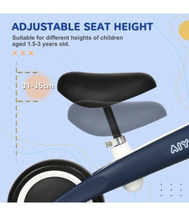 Baby Balance Bike Blue 31-35cm Adjustable Seat Wide Wheels Safe Comfortable