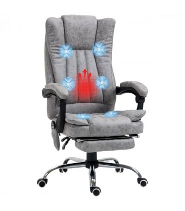 6-Point Vibrating Massage Office Chair w/ Microfibre Upholstery Arms Grey