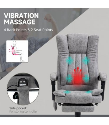 6-Point Vibrating Massage Office Chair w/ Microfibre Upholstery Arms Grey