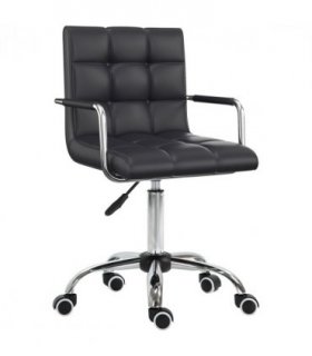 Desk Chair Mid Back PU Leather Swivel Arm Wheel Black 84-99cm Adjustable Height
