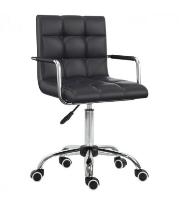 Desk Chair Mid Back PU Leather Swivel Arm Wheel Black 84-99cm Adjustable Height