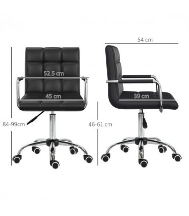 Desk Chair Mid Back PU Leather Swivel Arm Wheel Black 84-99cm Adjustable Height