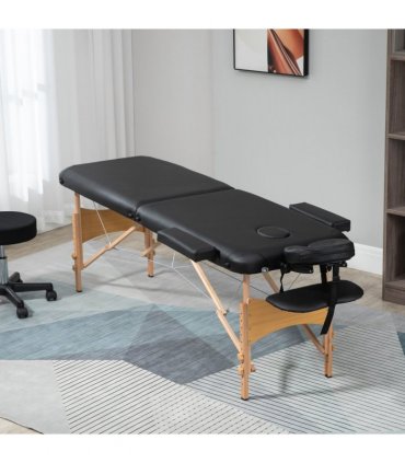 Portable Massage Bed Folding Spa Beauty Massage Table with 2 Sections Black