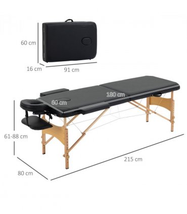 Portable Massage Bed Folding Spa Beauty Massage Table with 2 Sections Black