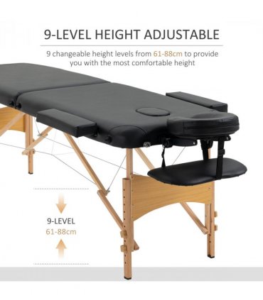 Portable Massage Bed Folding Spa Beauty Massage Table with 2 Sections Black