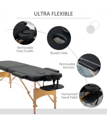 Portable Massage Bed Folding Spa Beauty Massage Table with 2 Sections Black