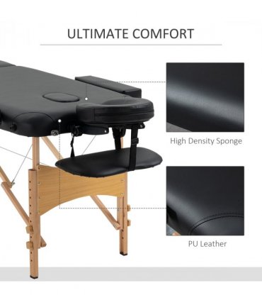 Portable Massage Bed Folding Spa Beauty Massage Table with 2 Sections Black