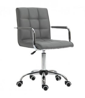 Mid Back PU Leather Home Office Chair Swivel Desk Chair with Arm, Wheel, Grey
