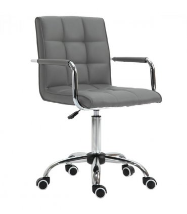 Mid Back PU Leather Home Office Chair Swivel Desk Chair with Arm, Wheel, Grey