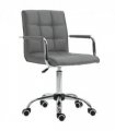Mid Back PU Leather Home Office Chair Swivel Desk Chair with Arm, Wheel, Grey