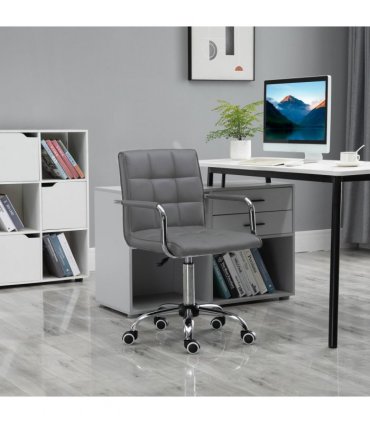 Mid Back PU Leather Home Office Chair Swivel Desk Chair with Arm, Wheel, Grey