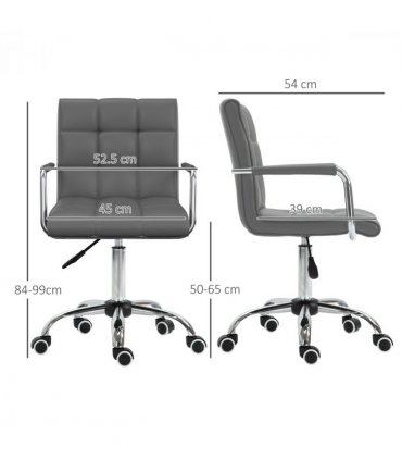 Mid Back PU Leather Home Office Chair Swivel Desk Chair with Arm, Wheel, Grey