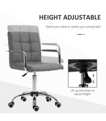 Mid Back PU Leather Home Office Chair Swivel Desk Chair with Arm, Wheel, Grey