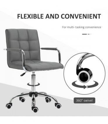 Mid Back PU Leather Home Office Chair Swivel Desk Chair with Arm, Wheel, Grey
