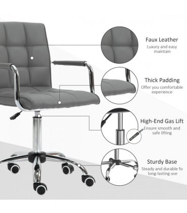 Mid Back PU Leather Home Office Chair Swivel Desk Chair with Arm, Wheel, Grey