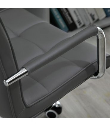 Mid Back PU Leather Home Office Chair Swivel Desk Chair with Arm, Wheel, Grey