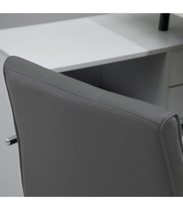 Mid Back PU Leather Home Office Chair Swivel Desk Chair with Arm, Wheel, Grey