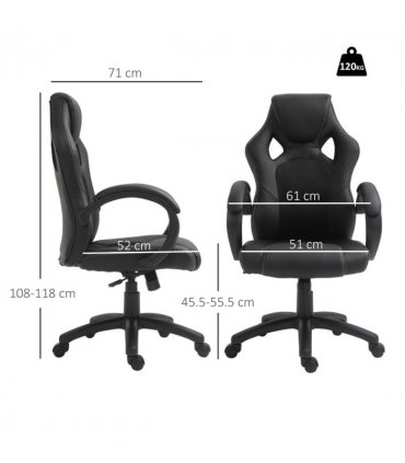 Gaming Chair PU Leather Black 71cm x 61cm x 118cm Executive Racing Swivel