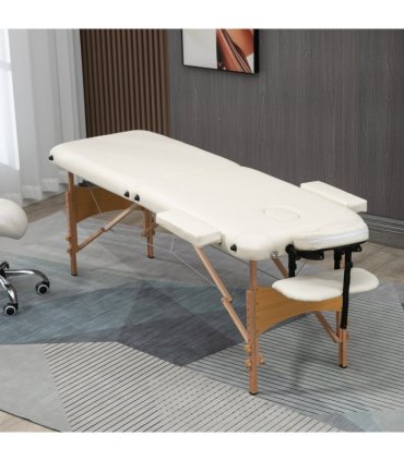Portable Massage Bed Folding Spa Beauty Massage Table with 2 Sections Cream
