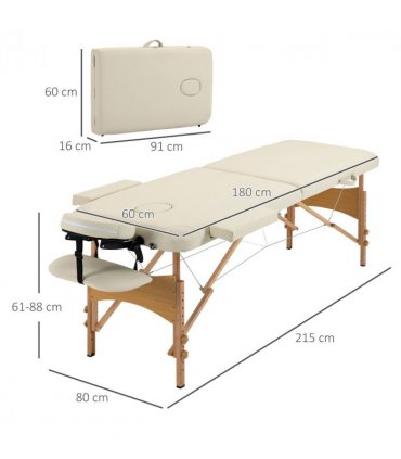 Portable Massage Bed Folding Spa Beauty Massage Table with 2 Sections Cream