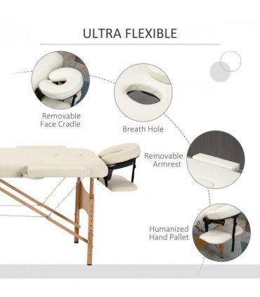 Portable Massage Bed Folding Spa Beauty Massage Table with 2 Sections Cream