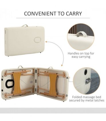 Portable Massage Bed Folding Spa Beauty Massage Table with 2 Sections Cream