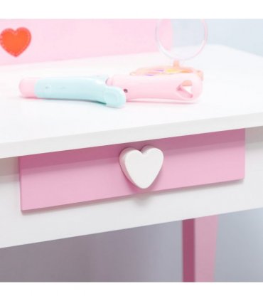 ZONEKIZ Kids Vanity Set w/ Mirror, Drawer, Cute Patterns, for Girls - Pink