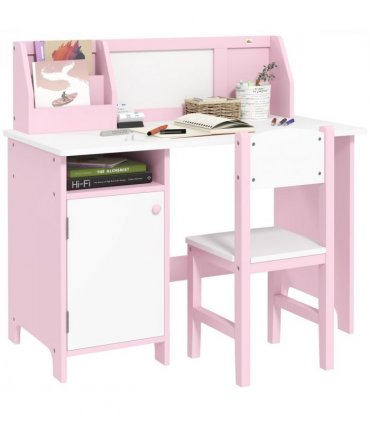 HOMCOM 2 PCs Childrens Table and Chair Set w/ Whiteboard Storage - Pink