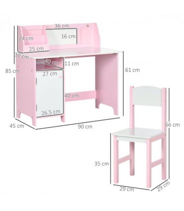 HOMCOM 2 PCs Childrens Table and Chair Set w/ Whiteboard Storage - Pink