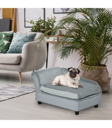 PawHut Pet Sofa Dog Chair Cat Couch w/ Storage, Cushion - Light Blue