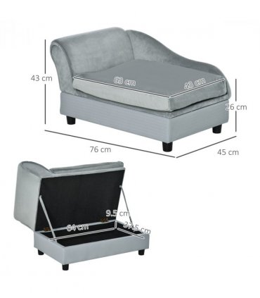 PawHut Pet Sofa Dog Chair Cat Couch w/ Storage, Cushion - Light Blue