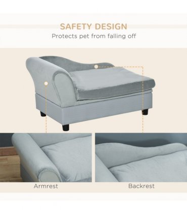 PawHut Pet Sofa Dog Chair Cat Couch w/ Storage, Cushion - Light Blue