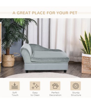 PawHut Pet Sofa Dog Chair Cat Couch w/ Storage, Cushion - Light Blue
