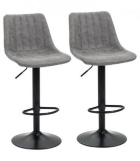 Set Of 2 Microfibre Retro Tub Bar Stools w/ Metal Frame Footrest Home Seat Grey