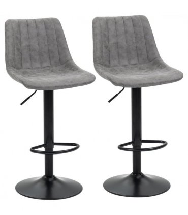 Set Of 2 Microfibre Retro Tub Bar Stools w/ Metal Frame Footrest Home Seat Grey